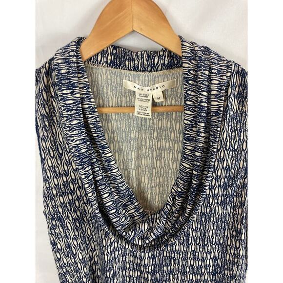 Max Studio Scoop Neck Cinched Side Patterned Top Size Medium - Picture 2 of 6